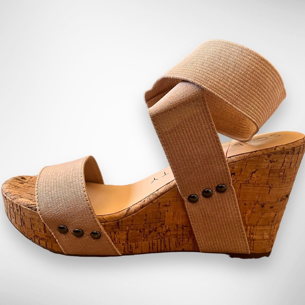 SOLE SOCIETY Analissa Champagne Cork Wedge Sandals New Without Box Size‎ 7